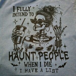 Blue Graphic Tee with Skeleton Design